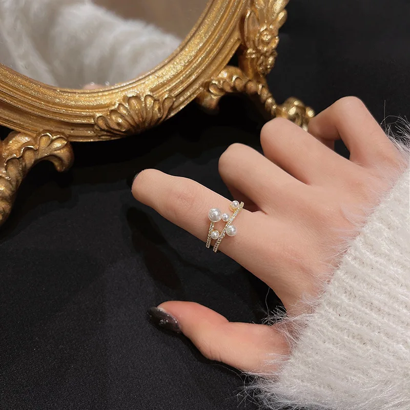 2023 New Fashion Trend Unique Design Elegant Exquisite Vintage Pearl Open Ring Women Jewelry Party Premium Gift Wholesale