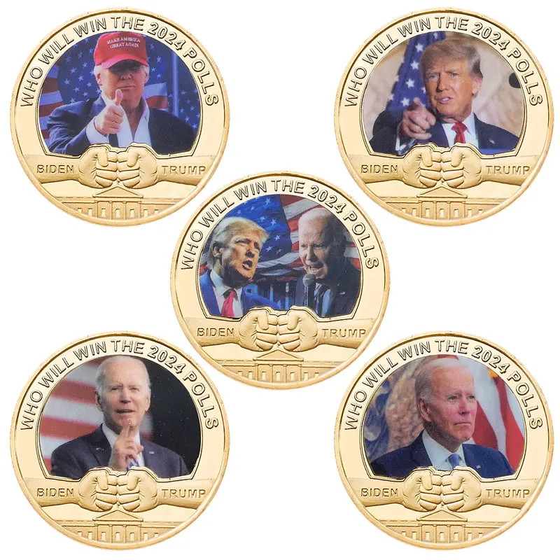 The US President Biden VS Trump Gold Plated Commemorative Challenge Coin Who Will Win The 2024 Polls Souvenir Collectible Gift