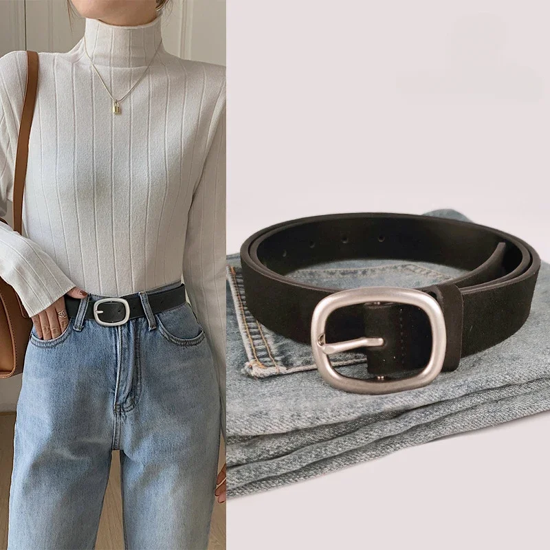 Brand Frosted Suede Leather Luxury Genuine Leather Women's Belt Cowhide Retro Matching Jeans High-end Feeling Belt