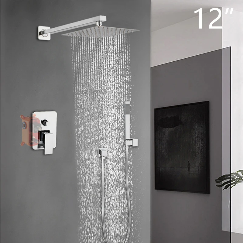 KEMAID  Zwart 8 12 16 Inch Douche Regenval Badkamer Douche Kraan Bad Regen Vierkante LED Licht Douchekop Douche Kraan set