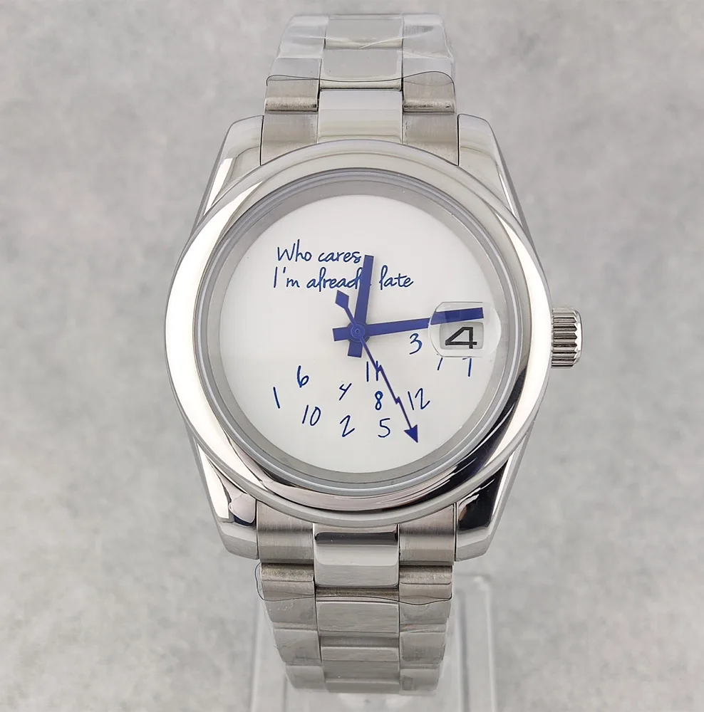 36 مللي متر/39 مللي متر ساعة NH35 ساعة من يهتمني بالفعل متأخر ساعة الأزرق الهاتفي الفولاذ المقاوم للصدأ الياقوت الكريستال ساعة مقاومة للماء