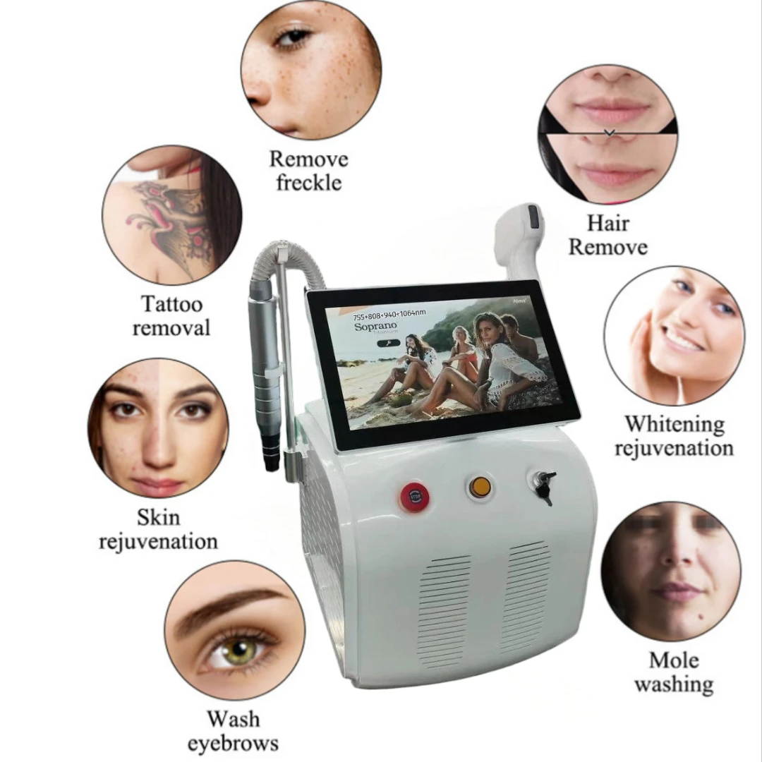 Soprano Titanium Ice Platinum 2in1 Diode Laser Machine 755/808/1064nm 4 Wavelengths Painless Hair Removal 4000W for Beauty Salon