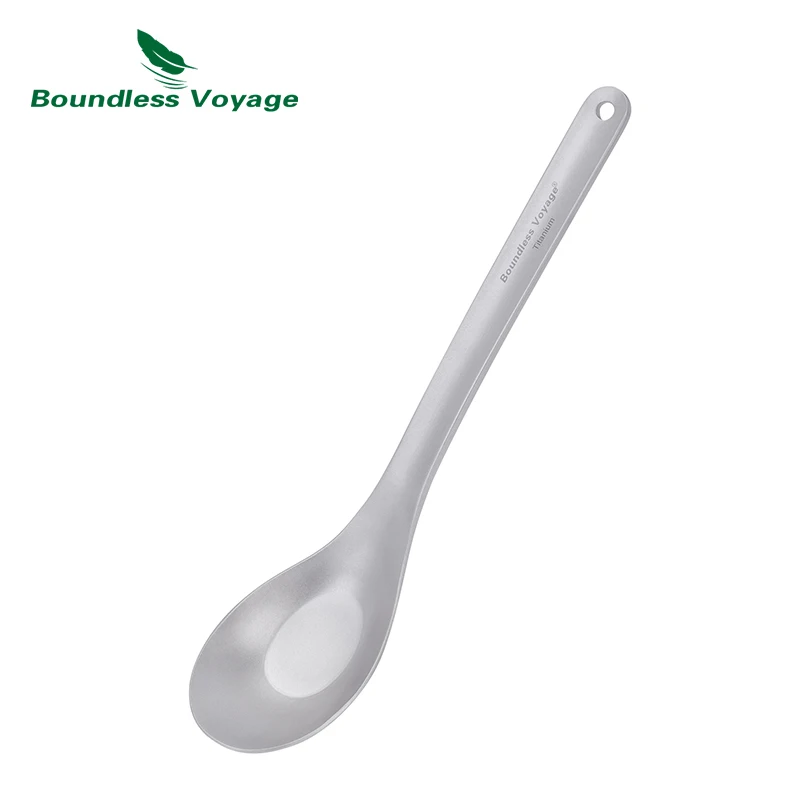 Cuillère en titane de Voyage sans limites avec longue poignée, cuillère à soupe ultralégère de Camping en plein air, couverts avec trou de suspension Ti1029T