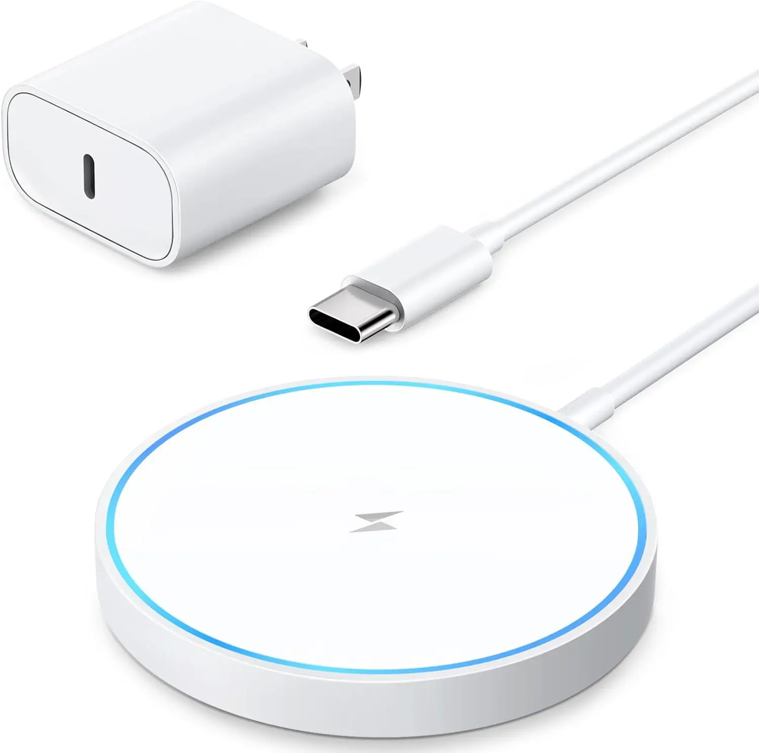 

2025 Upgraded Magnetic Wireless Charger Mag-Safe Charging Pad Compatible with iPhone 17/16/15/14/13/12 Series, 20W Fast Charger with Type-C Adapter (White)