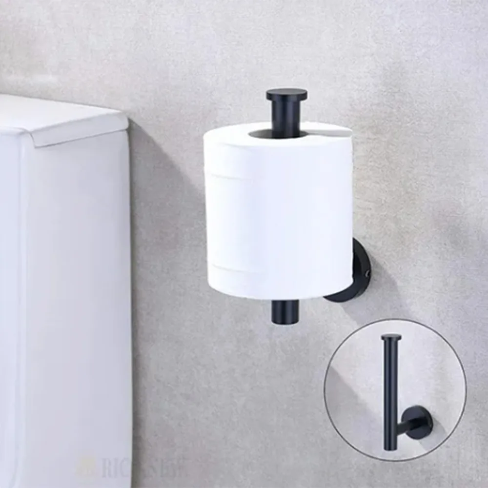 Stainless Steel Paper Towel Holder Black Wall Mounted Tissue Roll Hanger Practical Cylindrical Toilet Roll Holder Home Office