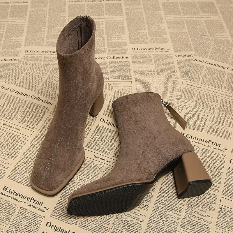 

Autumn Winter Suede Women Ankle Boots Ladies Concise Thick Heel Short Botas Zapatos De Mujer