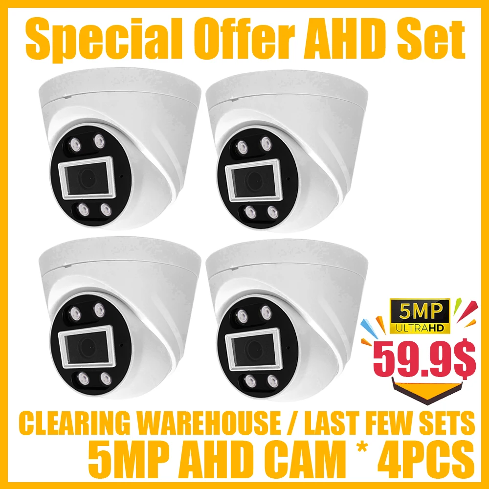 Special Price 5MP 4CH CCTV Dome System AHD Camera KIT 4in1 4MP 5M-N HD infrared Indoor For Home Video Security Surveillance Set