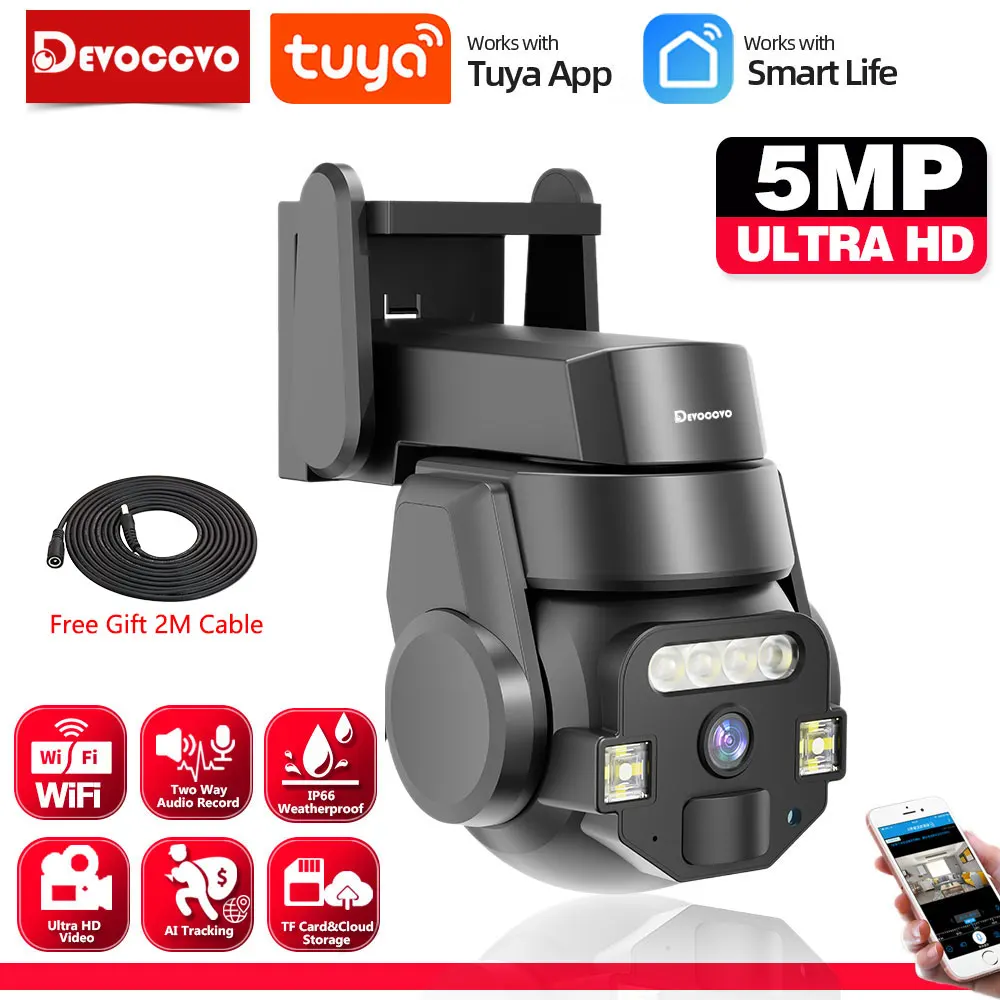 5MP Tuya Wifi Security IP Camera Outdoor Waterpoorf Auto Tracking Wireless CCTV PTZ Dome Camera Video Surveillance Smart Life