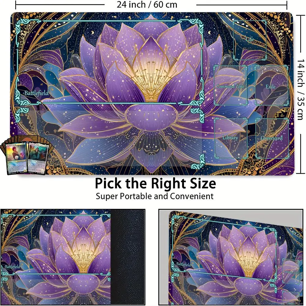 

Magic rune purple lotus MTG Playmat Magic Card Mat with Stitched Edge Non-Slip Durable Tabletop playmat Board Game Mat for TCG