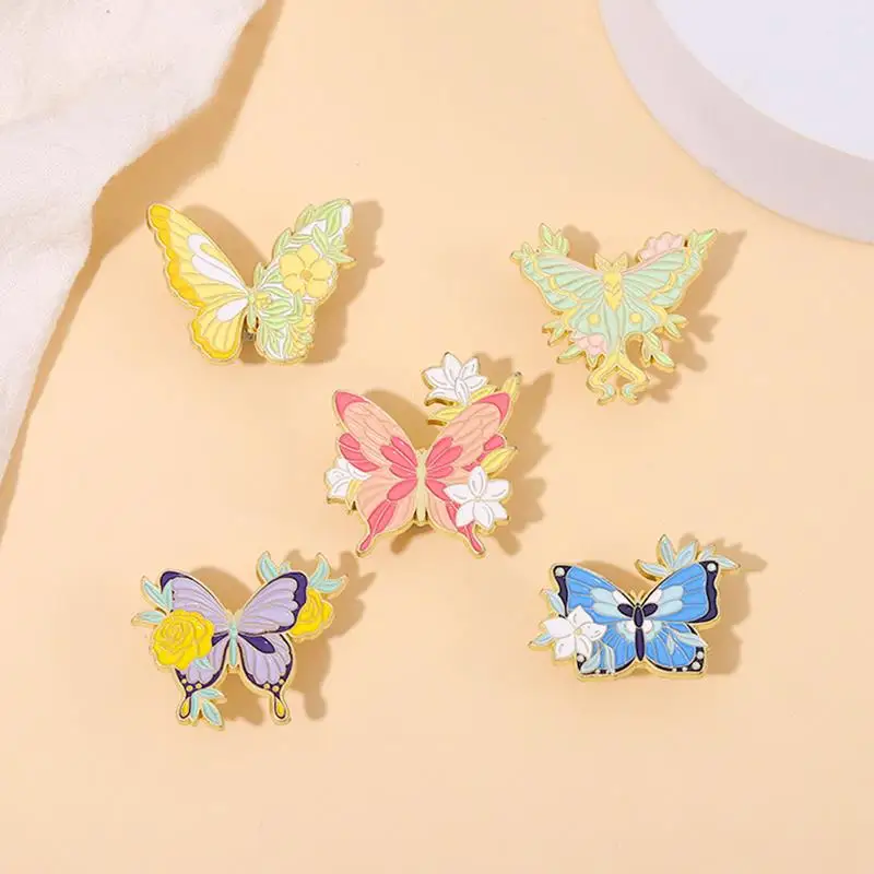 Floral Wings Butterfly Enamel Pins Custom Insect Brooches Actias Seleme Lapel Badges Animal Jewelry Gift for Kids Friends