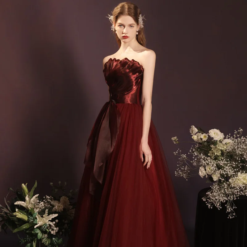 

Красное свадебное платье на бретельках для женщин, длинная юбка с высокой талией без покрытия Све, юбка-трапеция Ele Wedding...