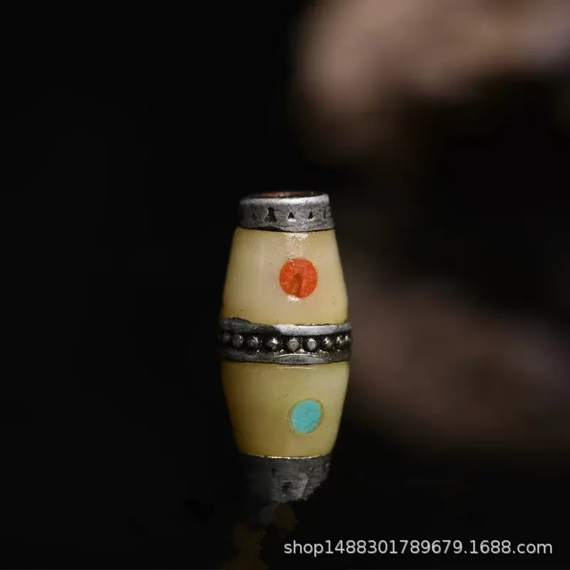 Ox Bone Copper Inlaid Dzi Pendant Semi-Finished Loose Bulge Beads Waist Bead Pot Cover Knob With Beading