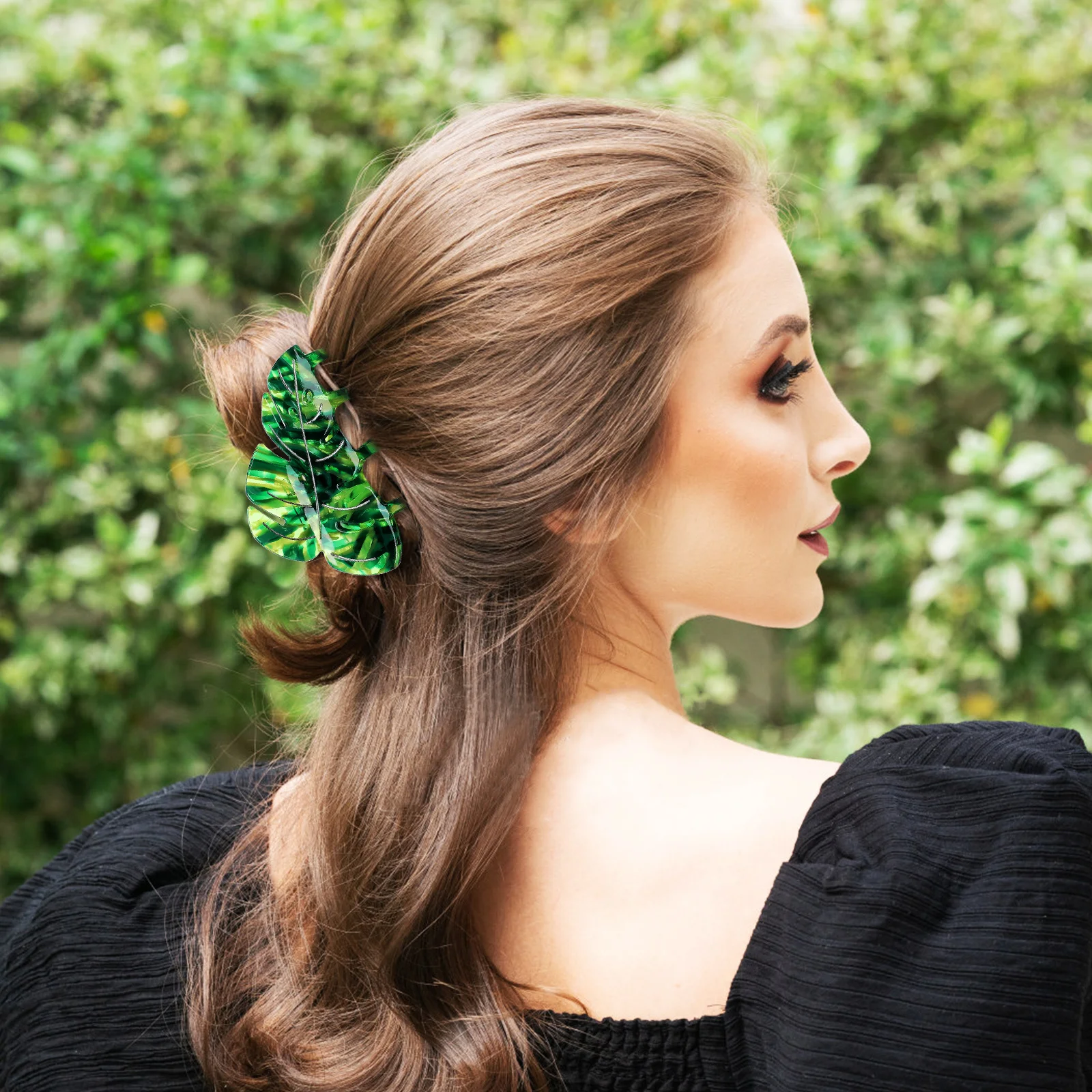 

3 Pcs Acetate Leaf Hair Clips for Thick Hair White Green Claw Jaw Gripper Accessories