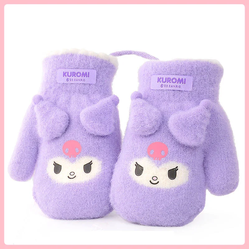 Kawaii Sanrio pluszowe rękawiczki dzieci z kreskówek Kuromi moja melodia aksamitne pogrubienie rękawice odporne na zimno ciepłe prezent