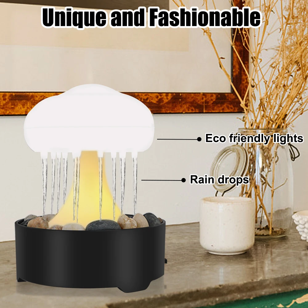 Portable Mushroom Fountain Lamp Rain Cloud Night Light For Home Bedroom Warm White Lights Home Decor