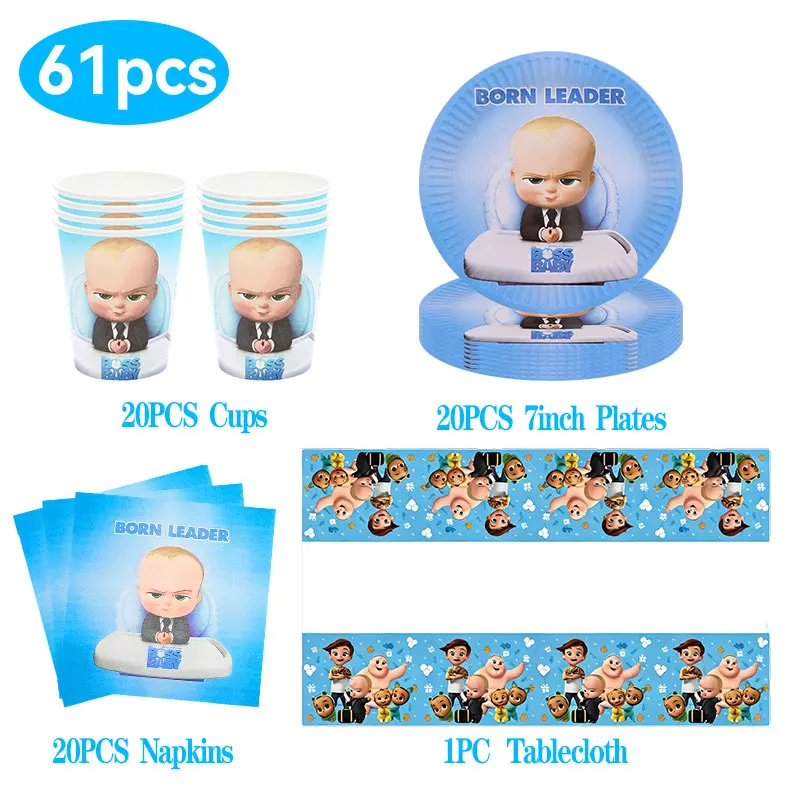 Blaues Little Executive Baby B-BOSSED Duschparty-Dekorationsset mit Einwegteller, Bechern, Servietten, Banner und Ballons für Geburtstagsfeiern – Detail 4