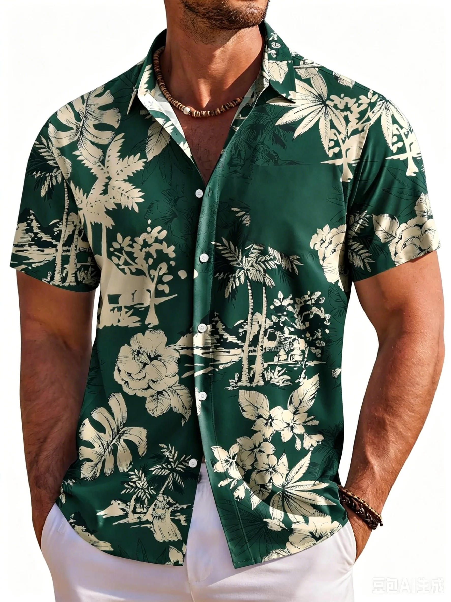 Hawaiian Men's Short Sleeved Shirt Premium 3D Plant-Print Casual Fashion