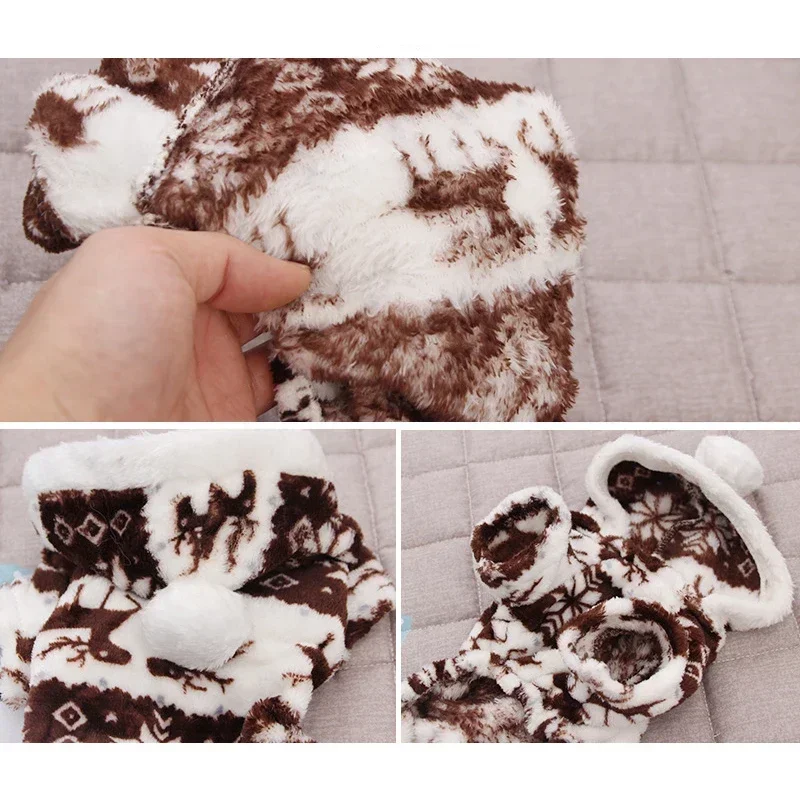 Dog Winter Clothes for Small Dogs Keep Warm Dog Clothes Pet Christmas Clothing Elk Print Dog Clothes Coral Velvet Four Colors