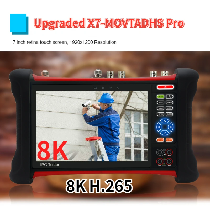 

X7MOVTADHS Upgrade 8K H.265 IP CCTV Tester Monitor 7inch Screen Camera Tester 8MP AHD CVI TVI SDI VGA Input HDMI Camera Test