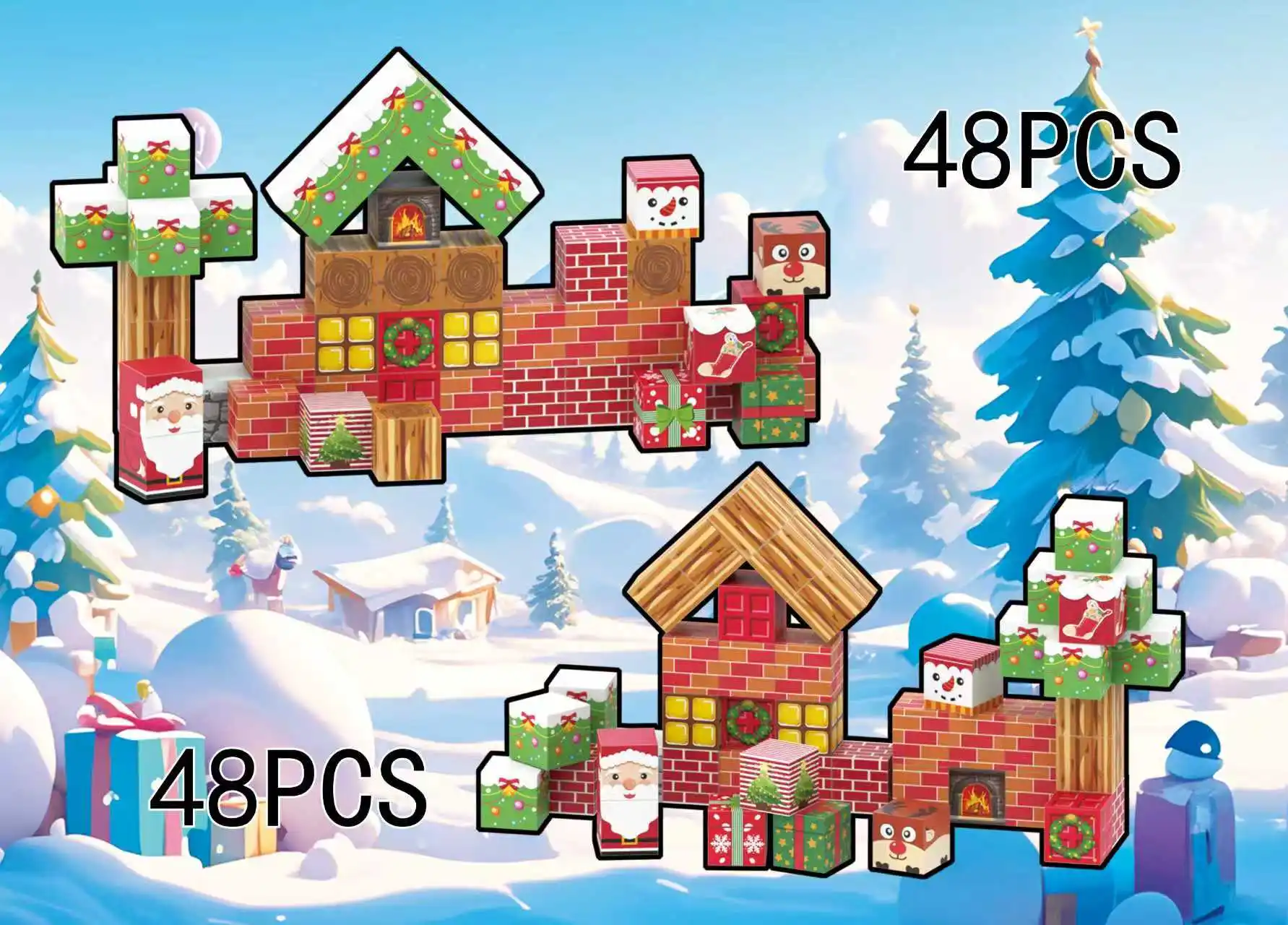 Set natalizio STEM Building Blocks Giocattoli magnetici Miniera Pupazzo di neve magnetico Mondo Mattoni Cubo Magnete Giocattolo educativo per bambini fai da te