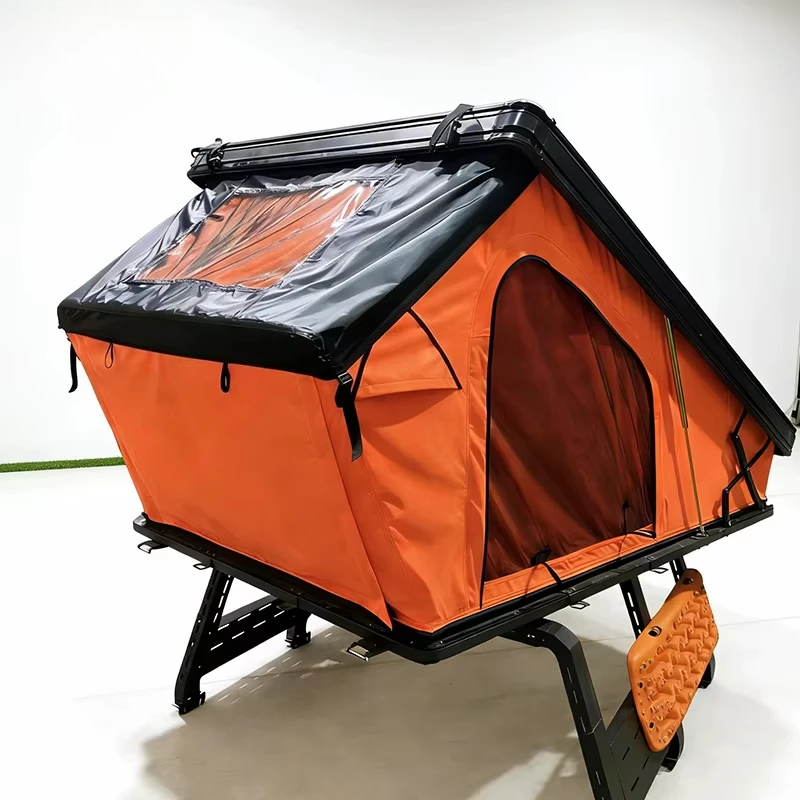 Heavy duty collapsible roof tent, waterproof hard shell aluminum structure, with ladder, suitable for car camping