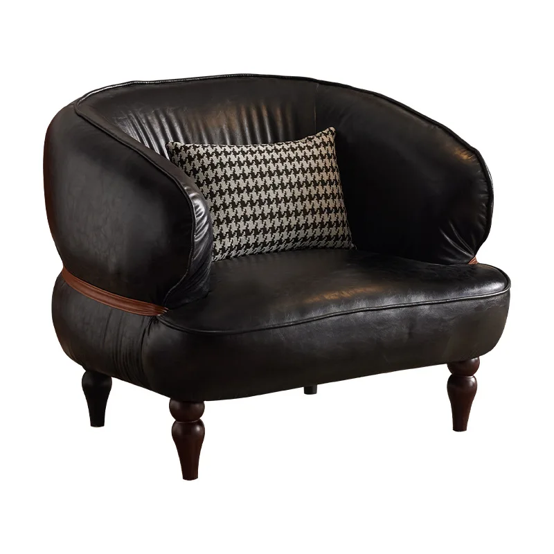 

Light luxury retro single sofa, American oil wax leather, small apartment, minimalist household
