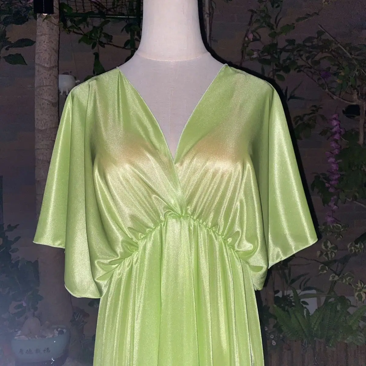 Glossy Women Satin Long Dress Batwing Sleeve Loose Night Dress Plus Size Sleeping Robe