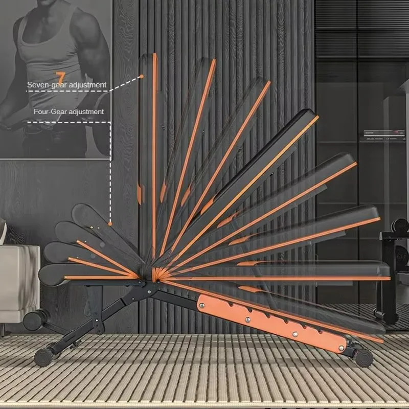 Black and Orange Foldable/Assembly-Free/Deluxe Multi-Function Dumbbell Bench with 11-Level Adjustability for Full-Body Workouts