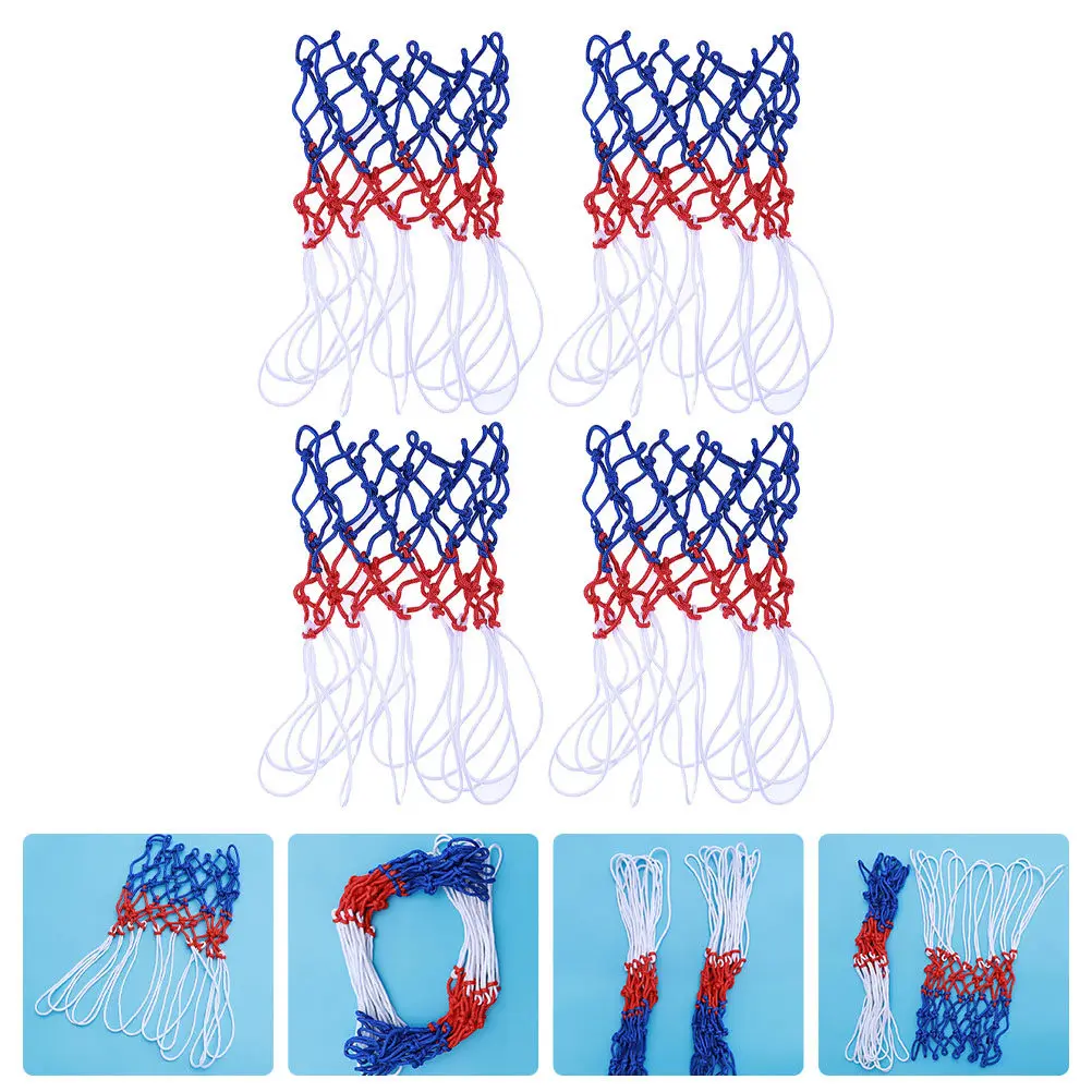 

4Pcs Tricolor Nylon Basketball Net High Density Wear-Resistant All-Weather Professional Outdoor Indoor Court