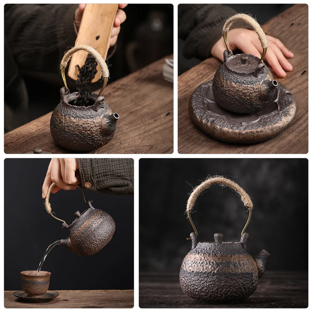 

Vintage Ceramics Teapot Retro Household Tea Kettle Porcelain Teapot with Metal Handle Tea Infuser Filter Hole for Home Office