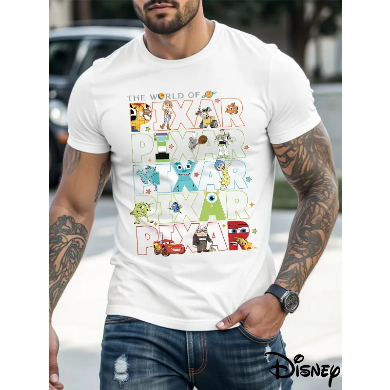 تي شيرت رجالي من Disney Cars Pixar Woody Pattern للأنشطة اليومية غير الرسمية والموضوعات، مطبوع ثلاثي الأبعاد بأكمام قصيرة مقاس كبير
