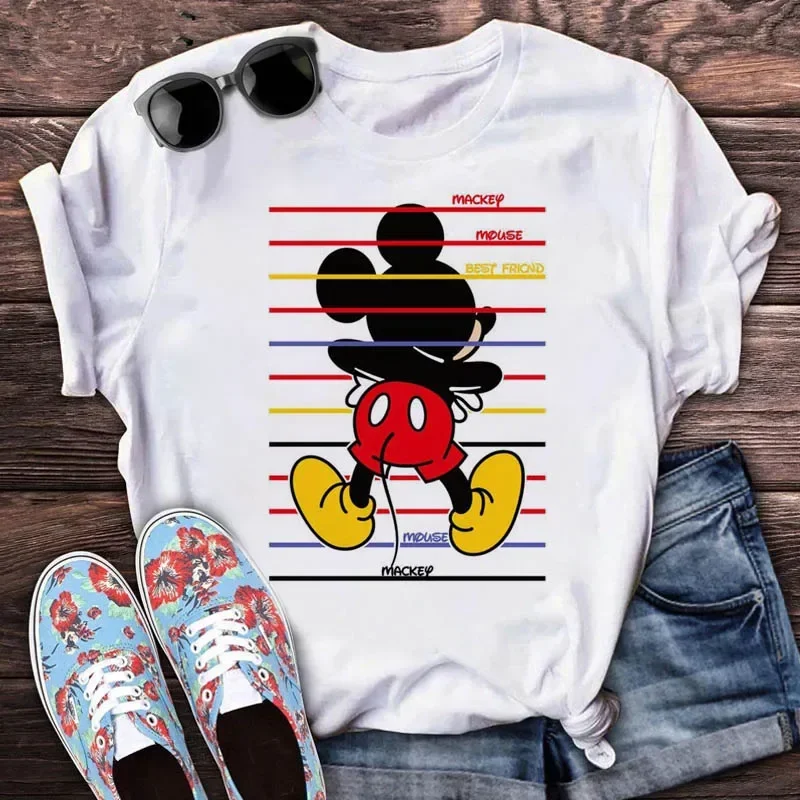 Kawaii Cartoon Women T-shirt Mickey Mouse Print Clothes 2025 Summer Clothing Funny Streetwear Short Sleeves T Shirts Y2k Tops