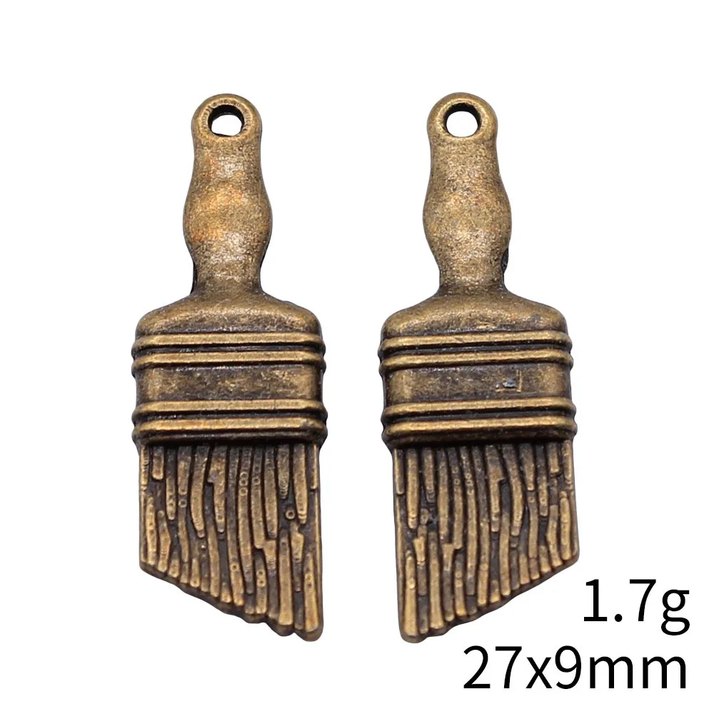

10pcs 27x9mm 2 Colors Antique Silver Color Antique Bronze Color Paint Brush Charms Tool Charms Jewelry Making Accessories