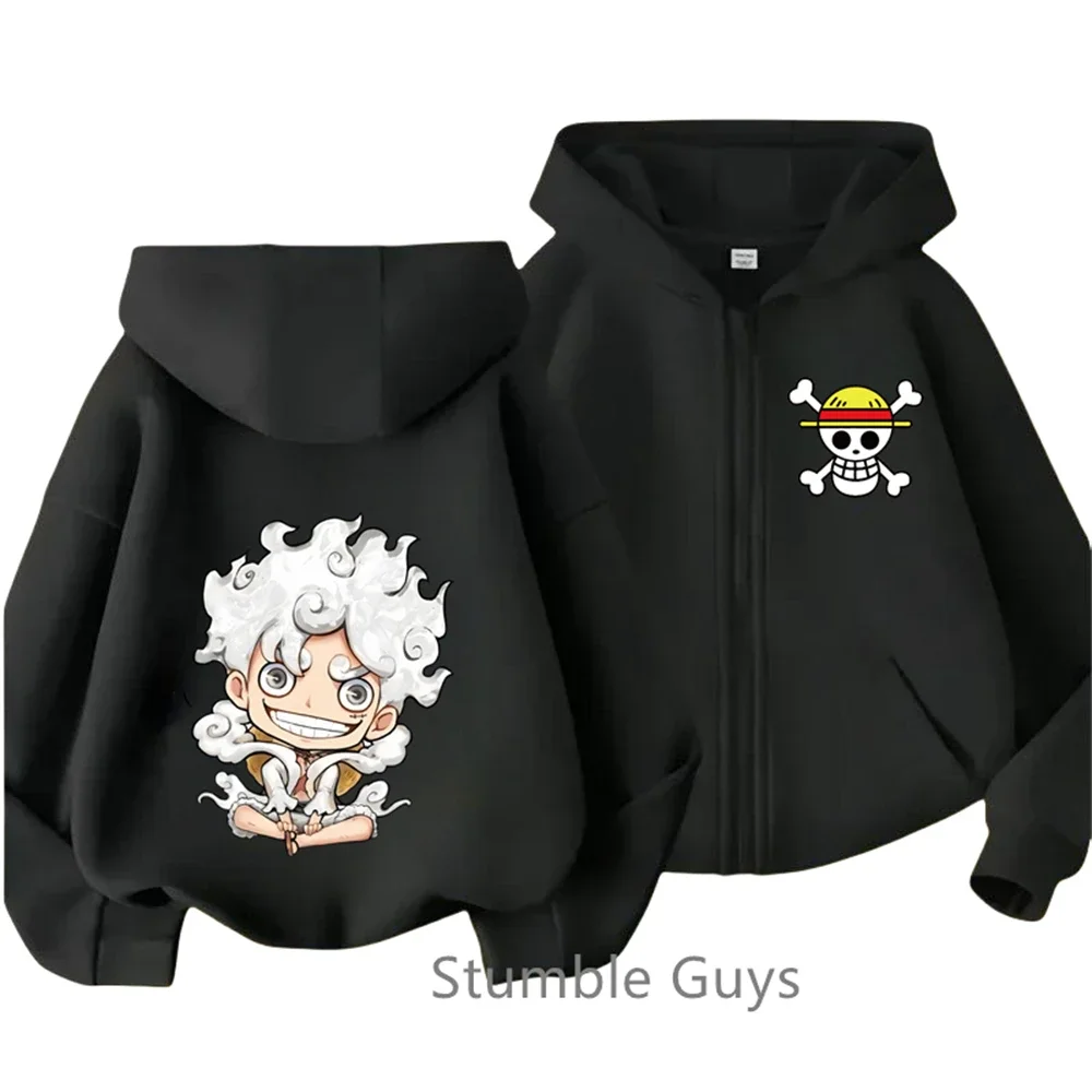 Sweat à capuche zippé Anime One Piece pour enfants, imprimé Luffy de dessin animé, sweat-shirt à manches longues, veste décontractée pour garçons et filles, haut d'automne et d'hiver