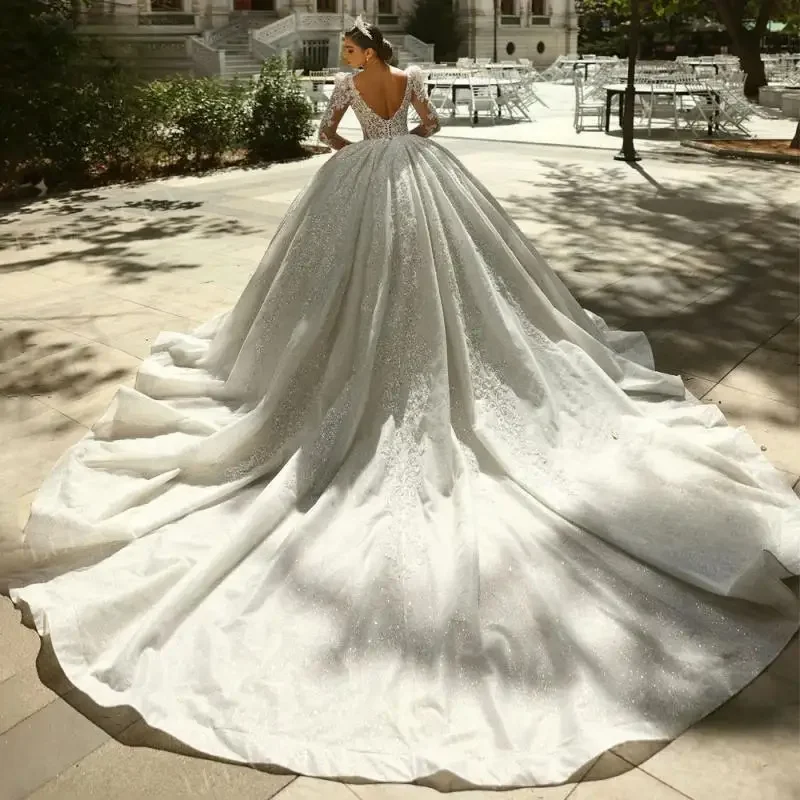 Vestido de casamento de manga longa personalizado lindo brilhante querida vestido de baile princesa vestido de noiva