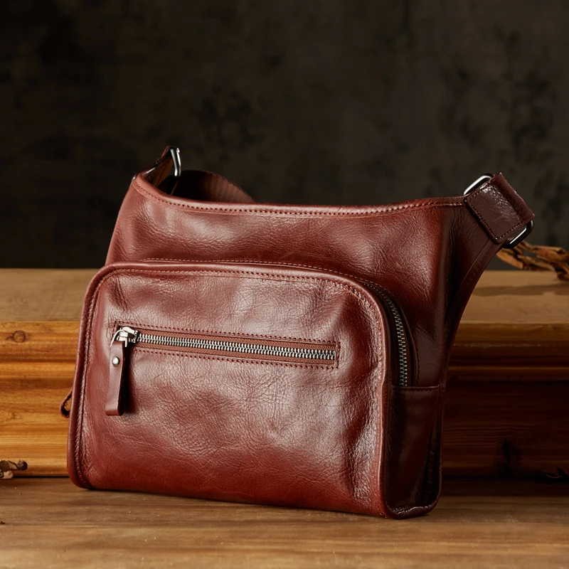 Handmade Genuine Leather Cross body Sling Bag Men Business Shoulder Bag Cowhide Leather Multi-functional Messenger Satchels Bag