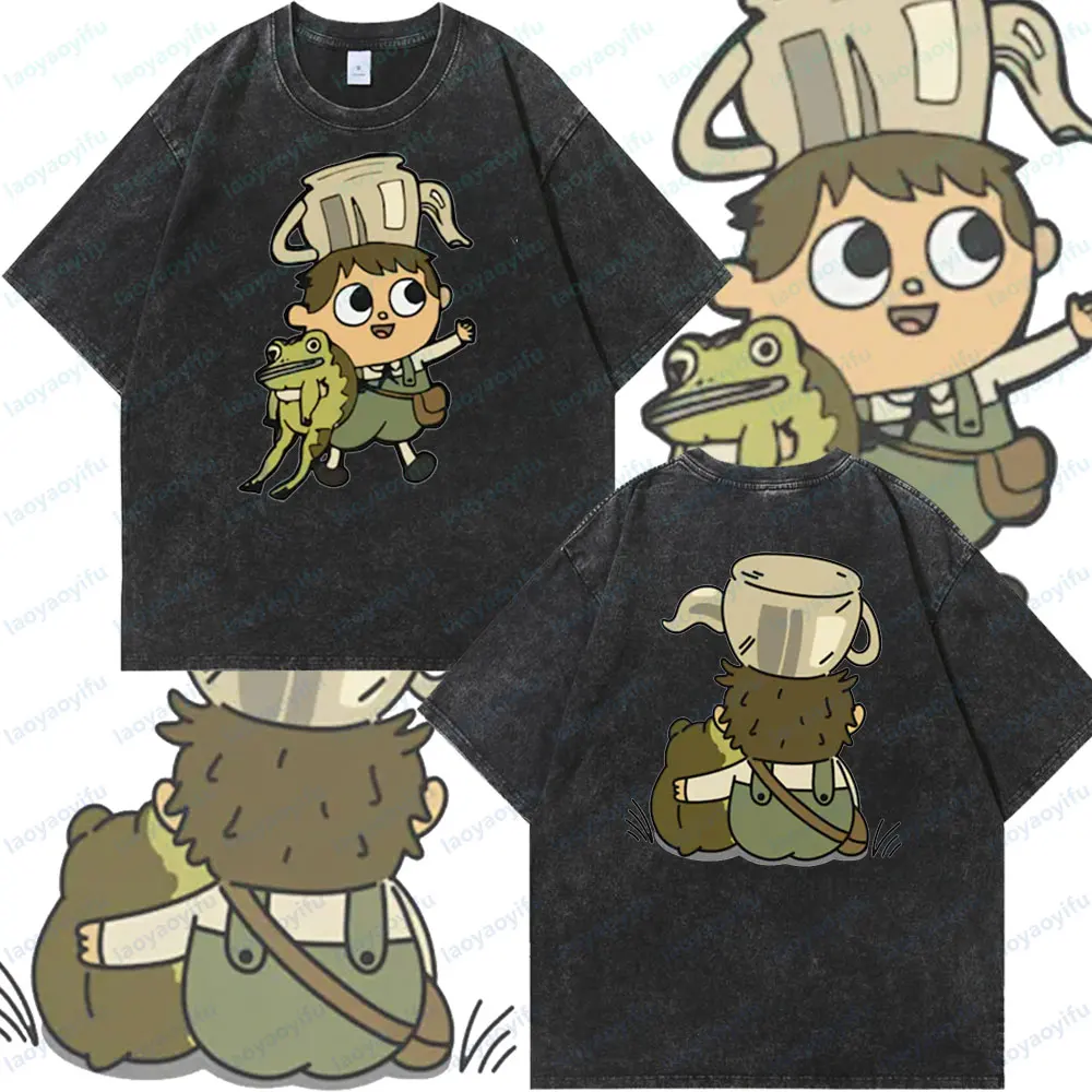 2 faces sur le mur du jardin chemise grise et grenouille Greg S grenouille mignon imprimé T-shirt Halloween vêtements hommes femmes lavé coton T