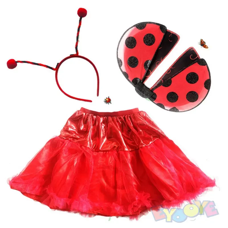 Baby Girls Ladybug Cosplay Costume Princess Dress up Ladybird Skirt Wing Headband Birthday Party Accessories For Kids Halloween