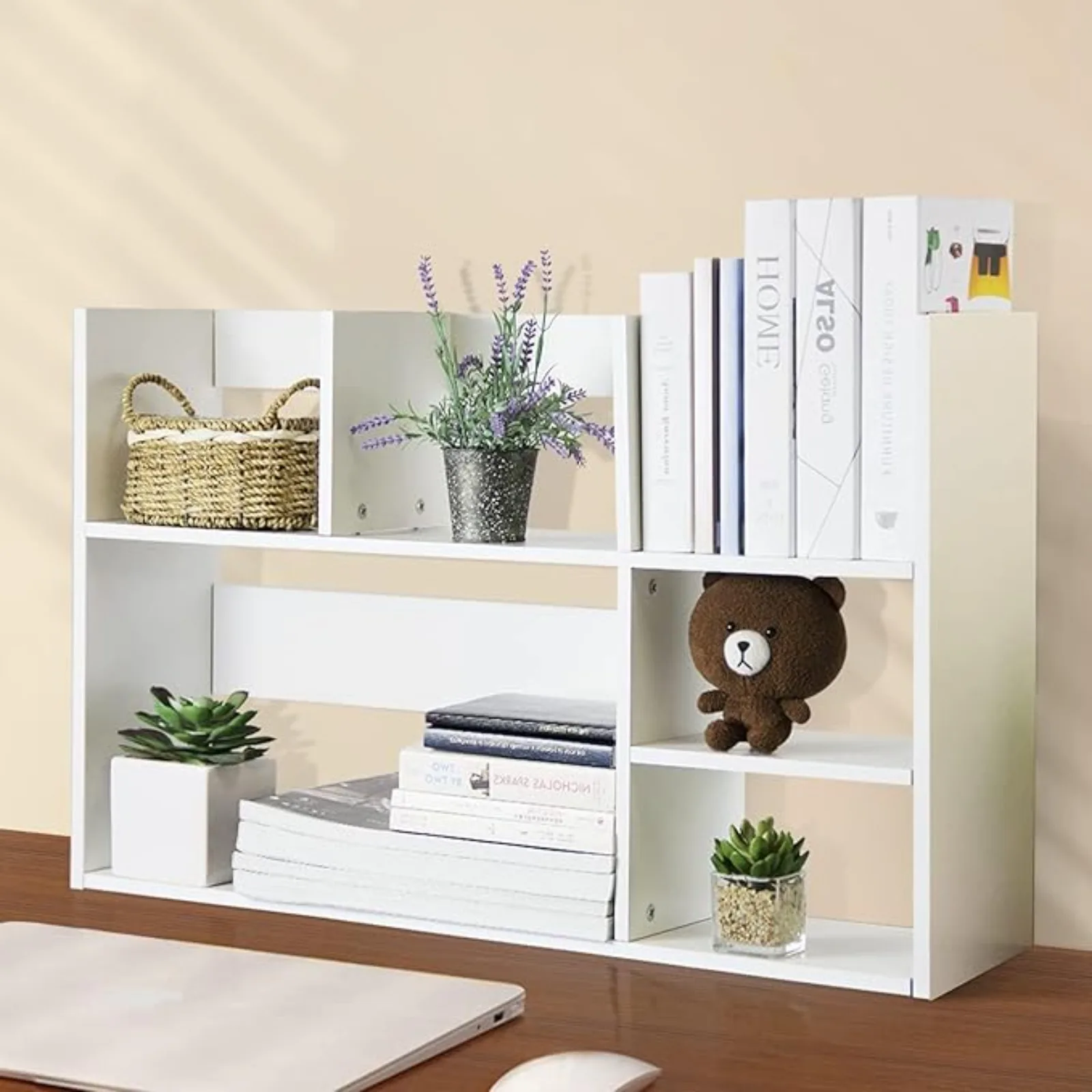 

TY ARTS & CULTURE - Wood Desktop Storage Organizer Multipose Desk Bookshel Case Display Large Shel Rack Counter Top Bookcase or