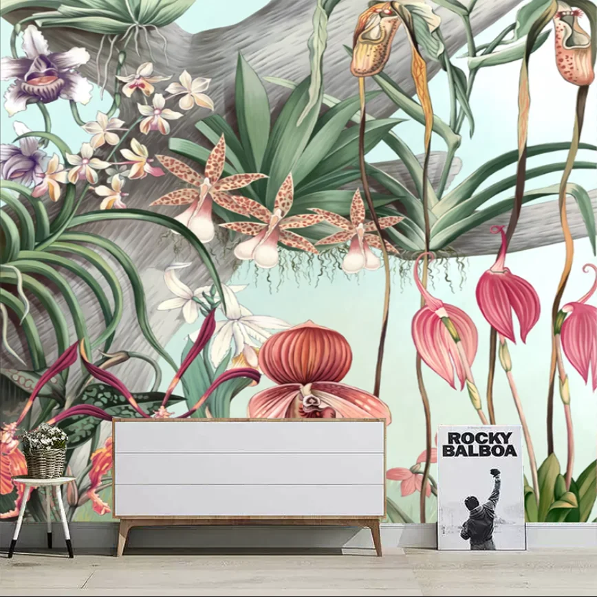 Customized Wallpaper Tropical Rainforest Plants and Animals Mural Banana Tree Parrot Monkey Palm Leaf Decorative Painting murals