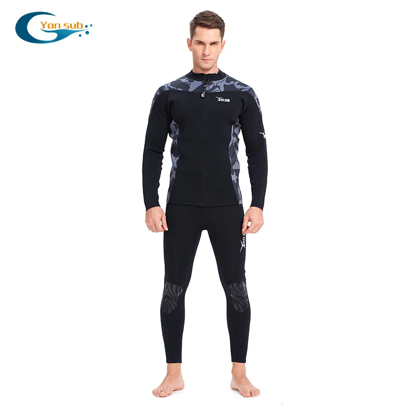 Combinaison de plongée haut/bas 2mm en néoprène, veste/pantalon à manches longues, fermeture éclair à l'avant, pour le surf, la plongée, la natation et le kayak