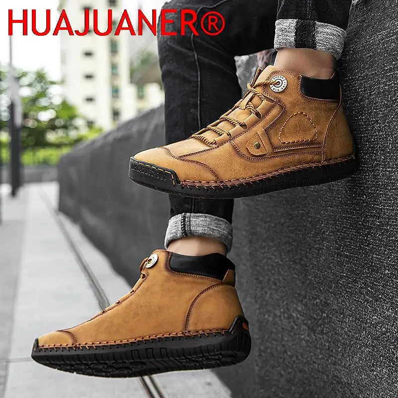 Bota de couro genuíno masculina, com renda com pele, quente, confortável, sapatos casuais masculinos, outono, inverno, tamanho grande, 38-48, novo