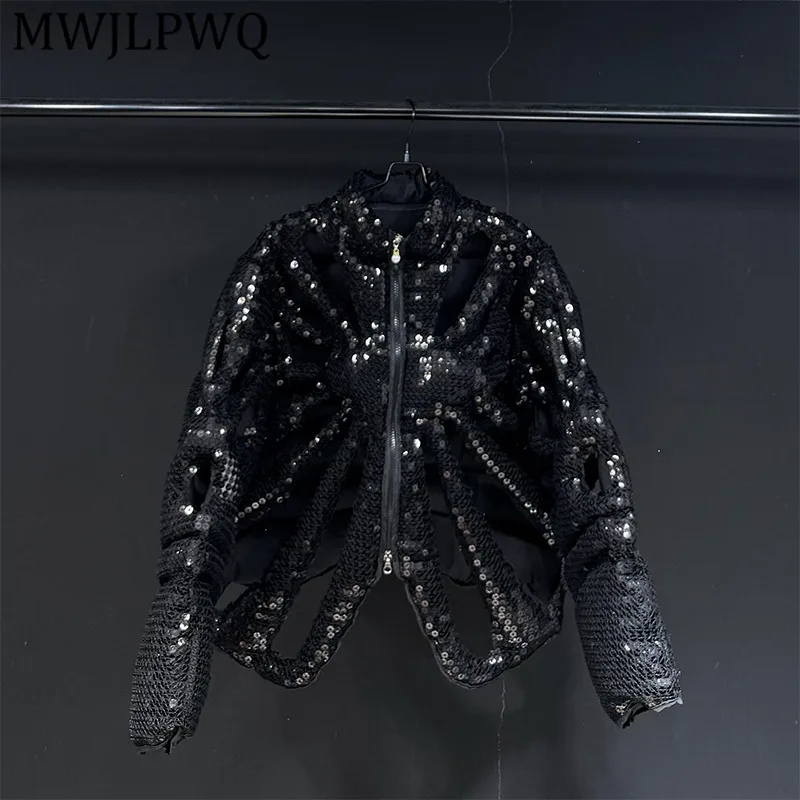

Мужская зимняя куртка MWJLPWQ из хлопка с тяжелыми пайетками, свободного кроя, на молнии, с воротником-стойкой, короткая, модный повседневный дизайн, модель 13061