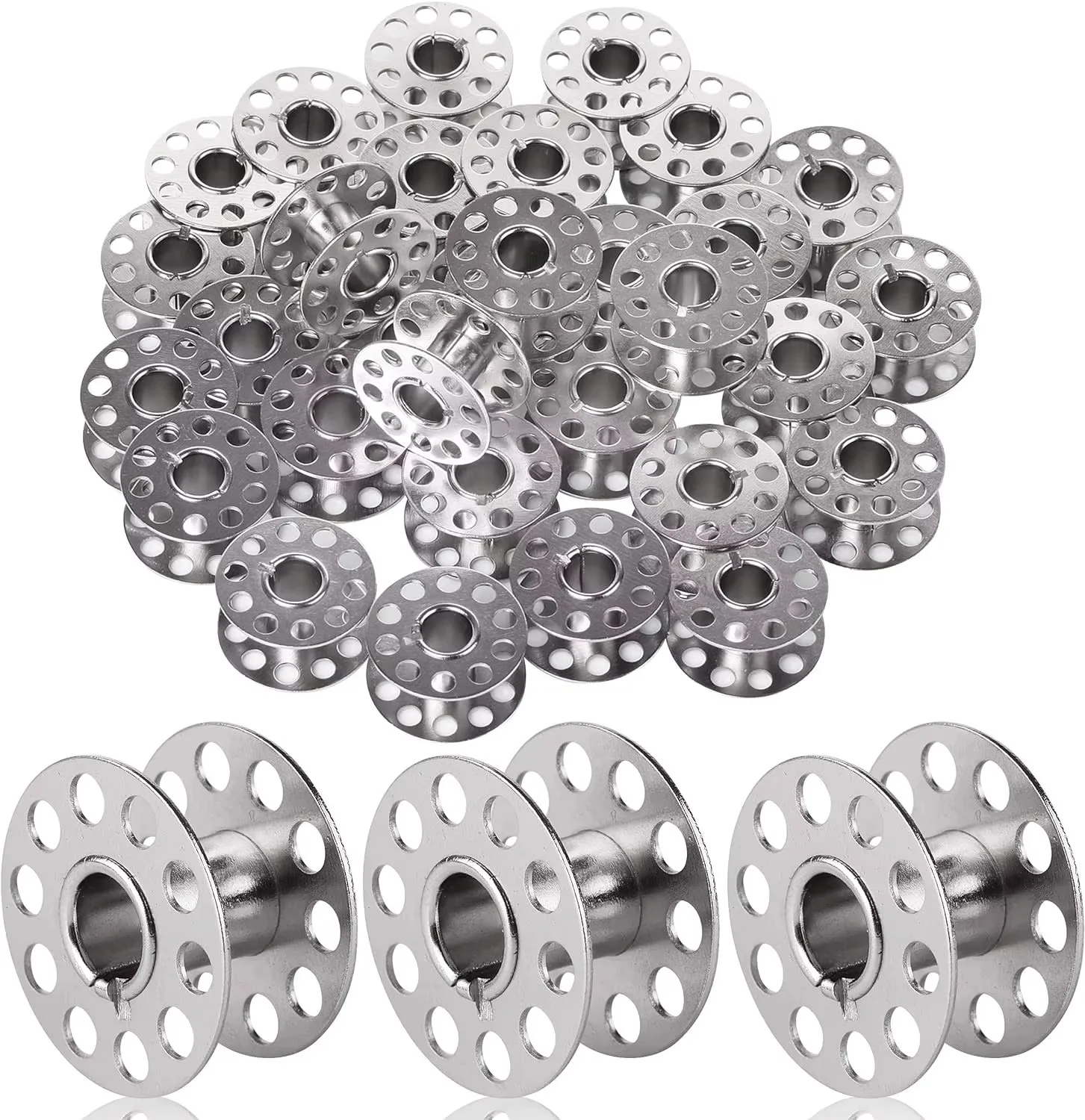 10/30/60 pcs Household Sewing Machine Coil Roller Metal Bobbins Empty Spool Stainless Steel For Silk Thread Winding Brother
