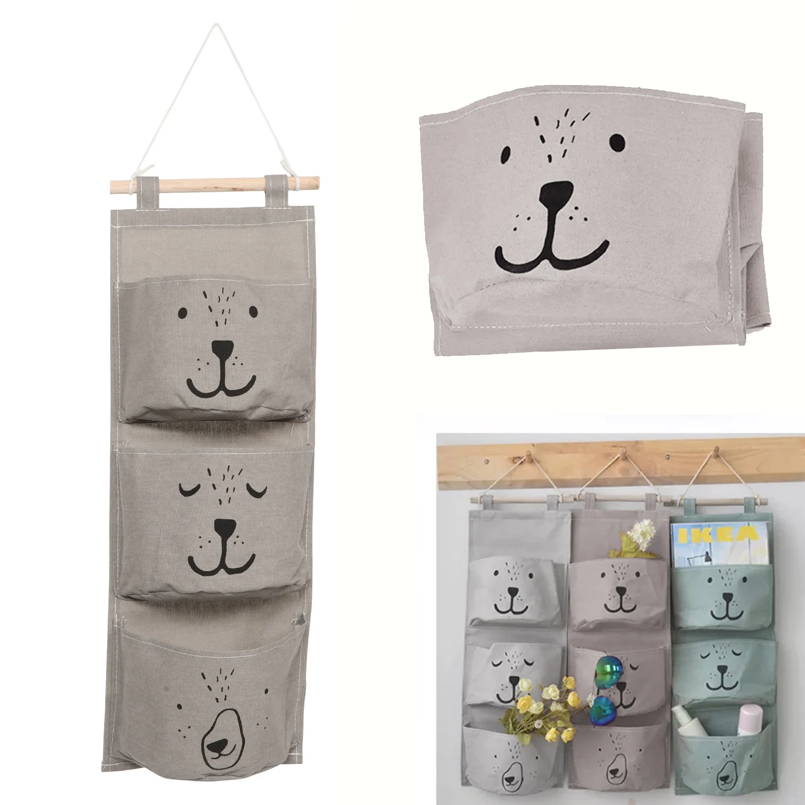 

Хлопковая настенная сумка для хранения с 3 карманами, домашний подвесной держатель для сумки, органайзер для игрушек, органайзер для детских подгузников, многофункциональная сумка для подгузников