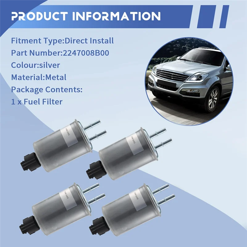 

4Pcs Car Water Separator Fuel Filter 2247008B00 22470-08B00 For Ssangyong Rexton Kyron 2247008B00 Engine Diesel Filter