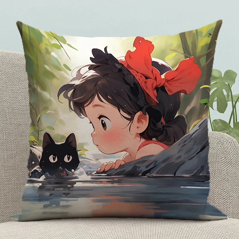 Fairy Princess and Little Black Cat Cushion Cover Pillow Covers Decorative Pillowcases for Pillows 45x45 Cushions Pillowcase