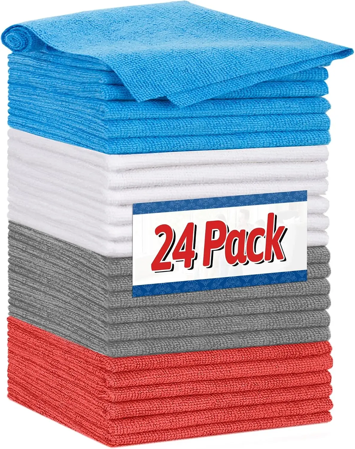 24 Pack Microfiber Towels, Absorbent Cleaning Cloths for Car, Garage, Dust Rags, 11.5x11.5 in