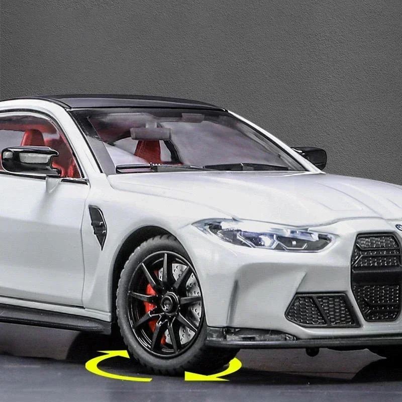 1:24 M4 스포츠카 합금 자동차 다이캐스트 & 장난감 자동차 모델 사운드 및 라이트 후진 자동차 장난감 어린이 선물