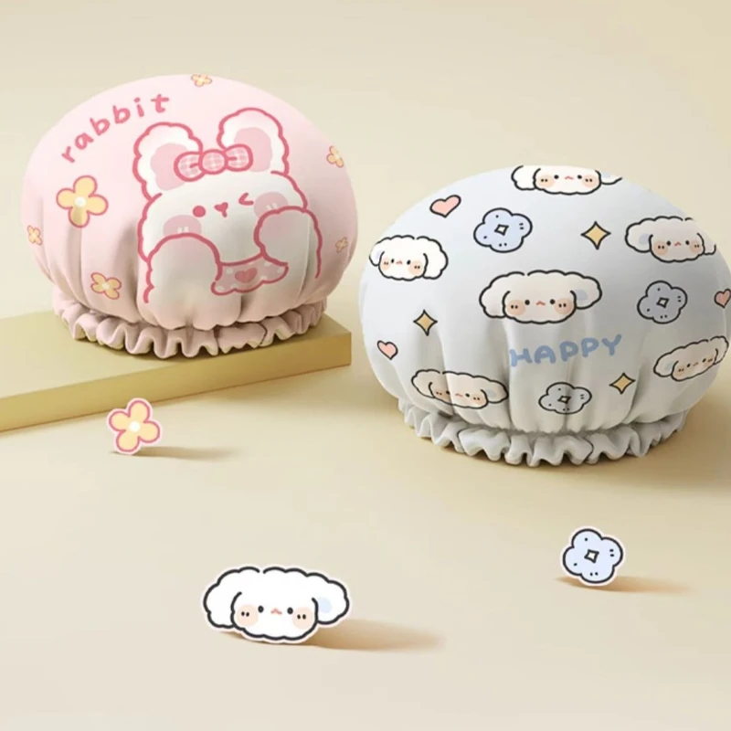 1Pc Cartoon Double Layer Shower Caps Cute Cartoon Reusable Shower Cap Women's Shampoo Travel Daily Use Gift Waterproof Wholesale